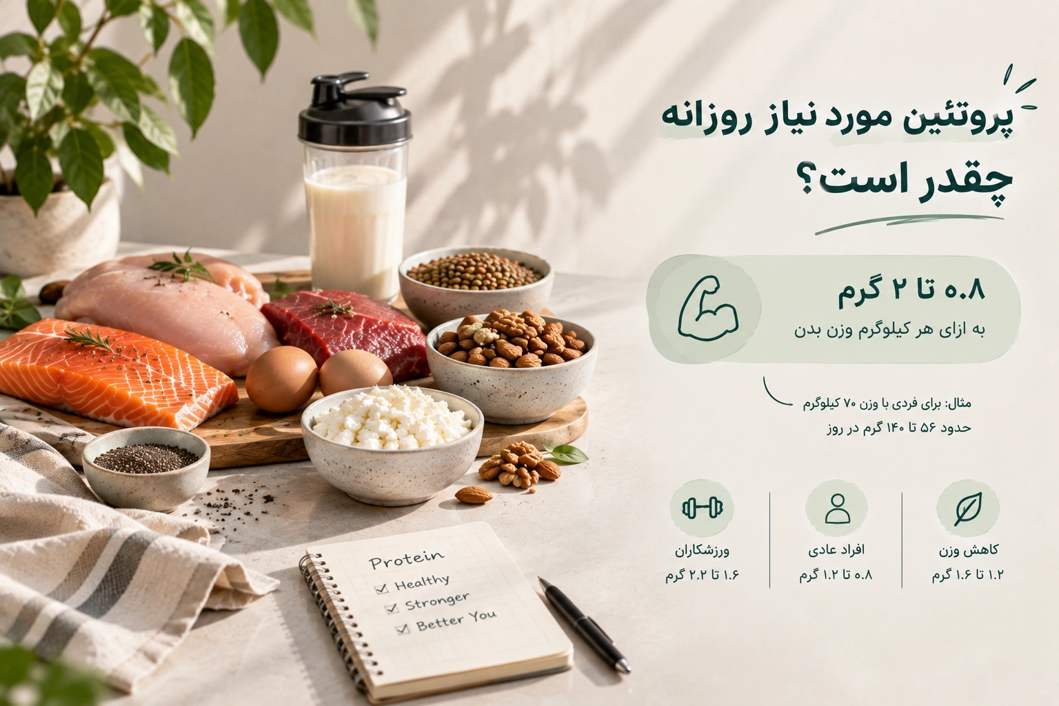 پروتئین مورد نیاز روزانه چقدر است؟ محاسبه مقدار پروتئین