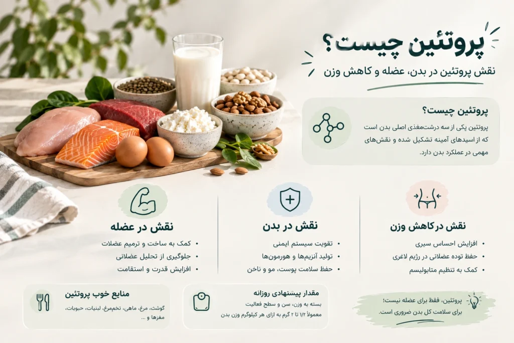 پروتئین چیست؟ فواید پروتئین برای بدن، عضله و لاغری