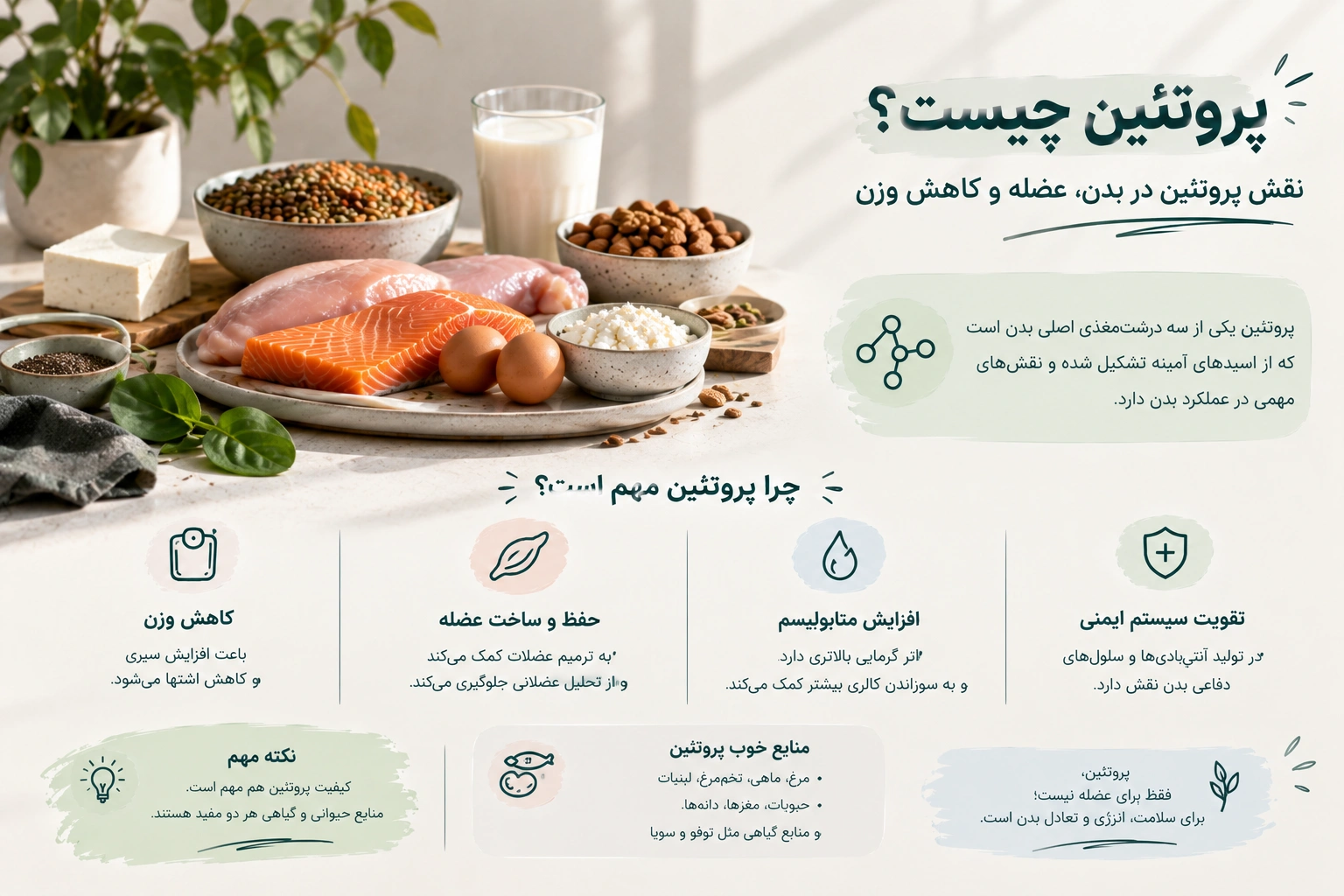پروتئین چیست؟ فواید پروتئین برای بدن، عضله و لاغری