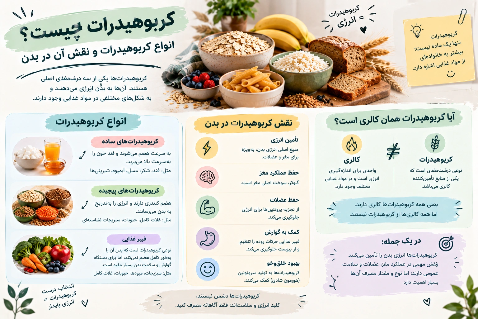 کربوهیدرات چیست؟ انواع کربوهیدرات و نقش آن در بدن