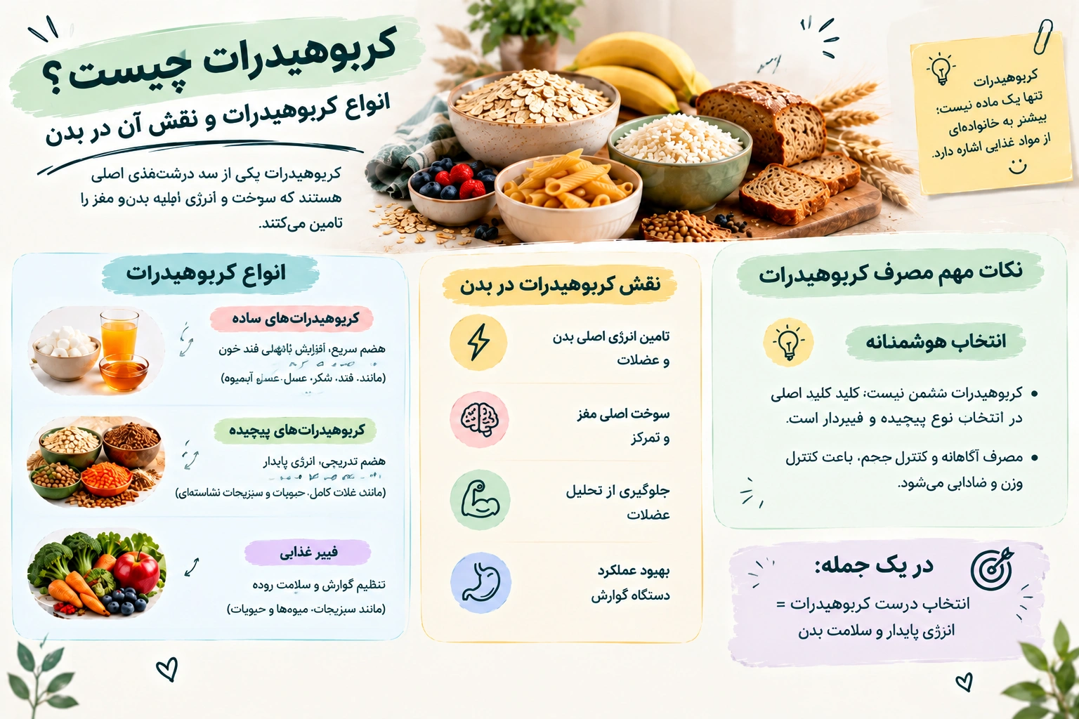 کربوهیدرات چیست؟ انواع کربوهیدرات و نقش آن در بدن